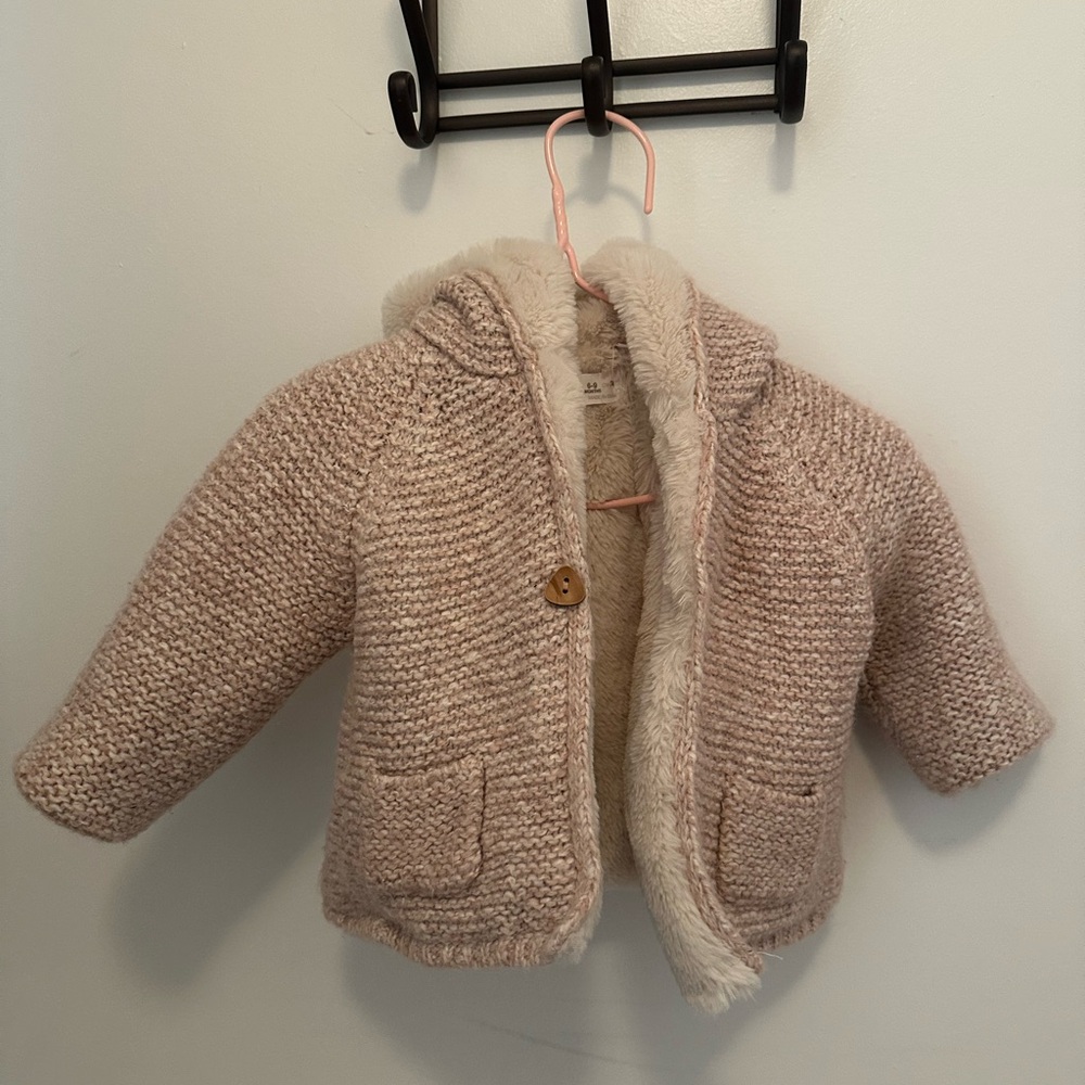 Zara girls Cozy Knit Hooded Jacket with Faux Fur Lining